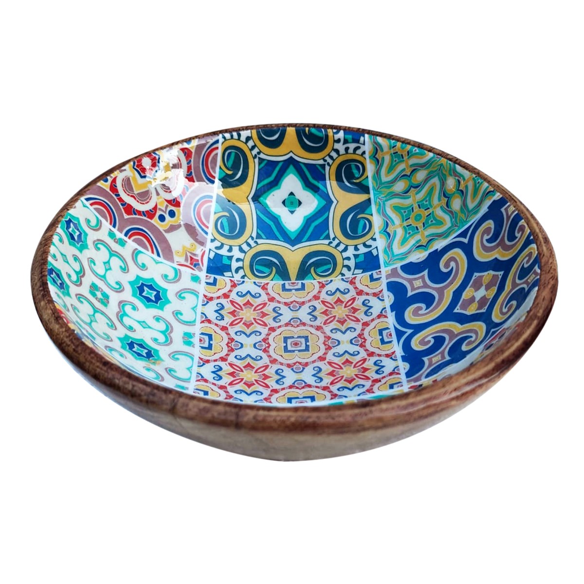 Mangohouten kom met tegelmotief 19,5 cm – middel