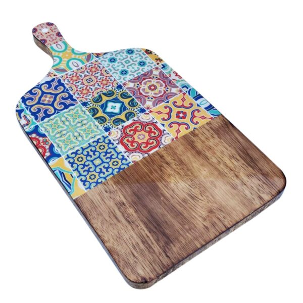 Mangohouten snijplank met tegelmotief 40,5 cm – groot