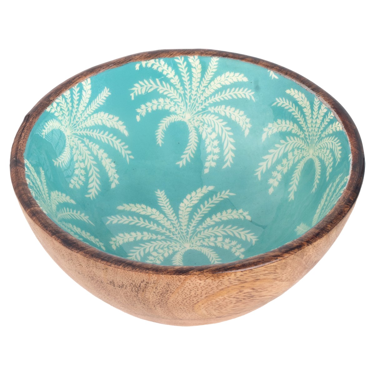 Kleine kom met palmmotief van hout en hars, 15 × 15 cm