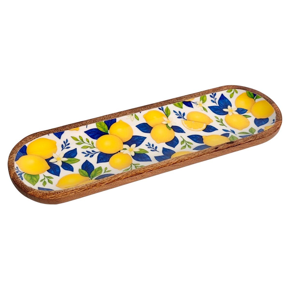 Schaal met citroenmotief van hout en hars, 44 × 14 cm
