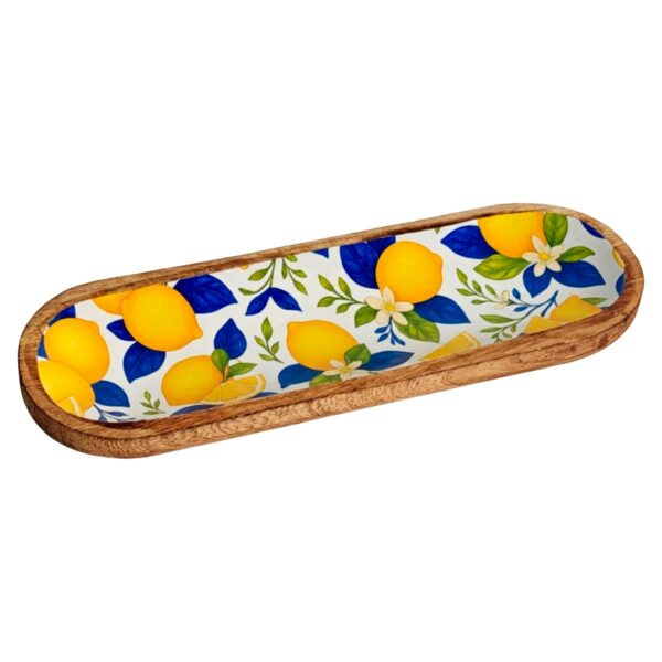 Schaal met citroenmotief van hout en hars, 29,50 × 10 cm