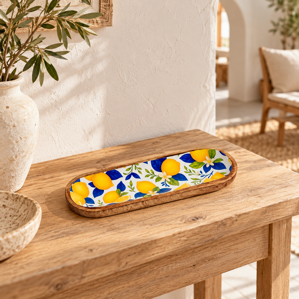 Schaal met citroenmotief 29,50 × 10 × 2 cm, artikel 39312, in een mediterrane binnensfeer